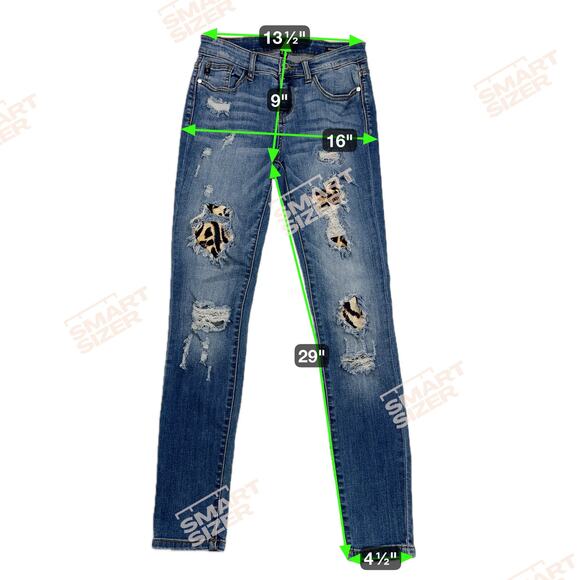 Judy Blue Mid Rise Skinny Fit Distressed Jeans Leopard Insets 8265MD Size 5/27 - Picture 4 of 14